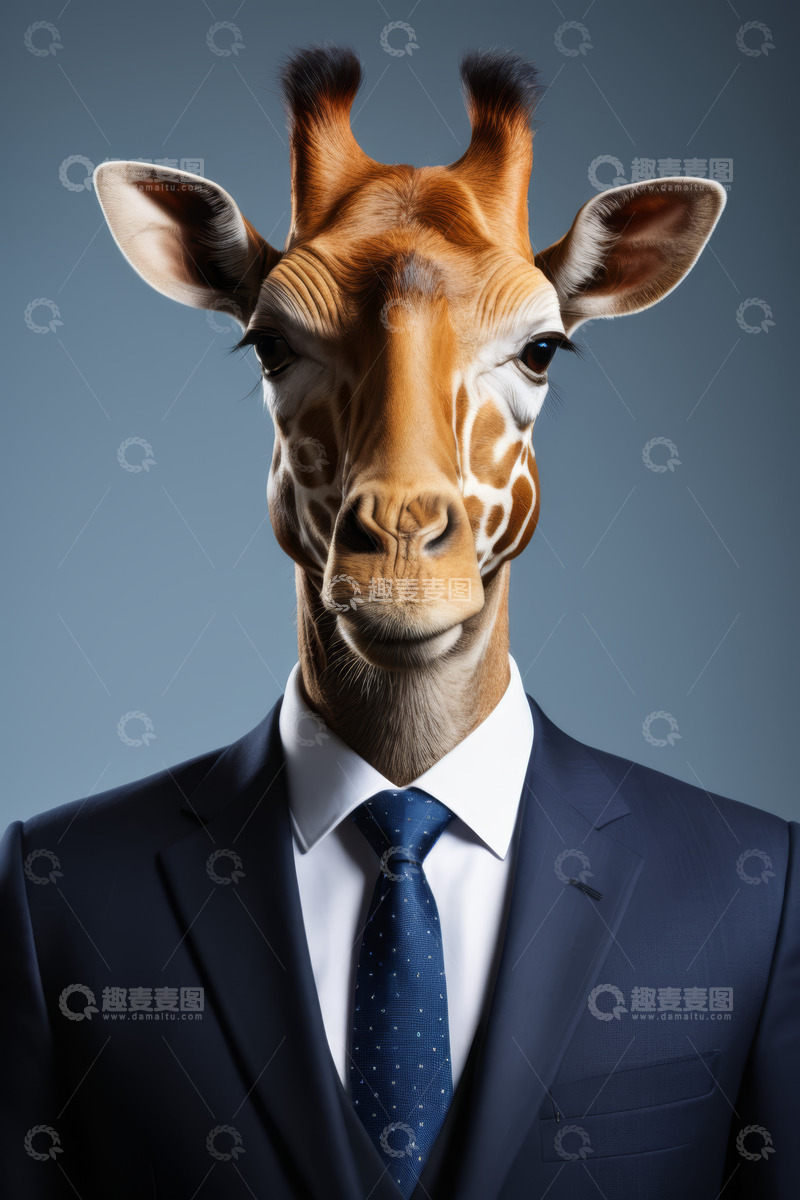 高清大图下载【趣麦麦图】长颈鹿拟人穿着商务西装形象
