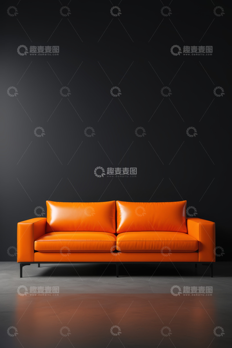 高清大图下载【趣麦麦图】橙色双人沙发现代家居展示