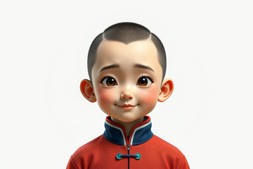 穿中式服装的卡通小男孩
