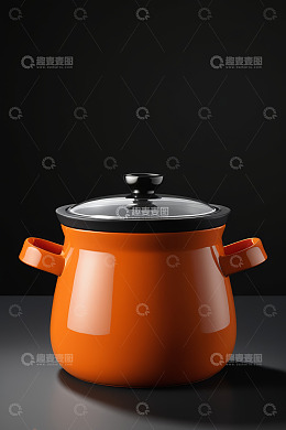 橙色双耳带盖锅产品展示