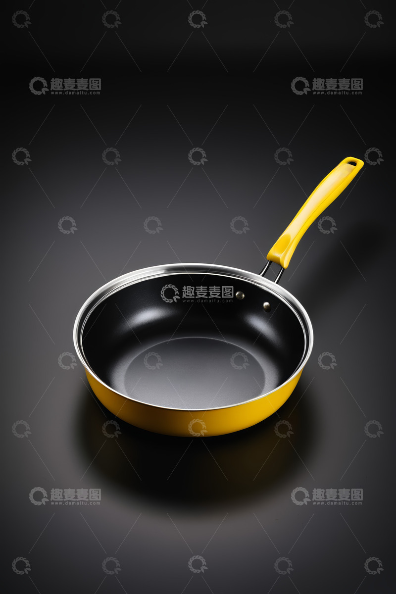 高清大图下载【趣麦麦图】黄色手柄平底锅特写