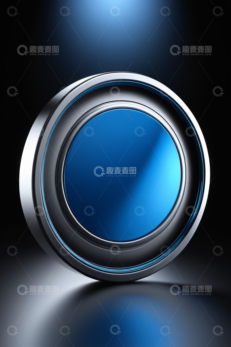 高清大图下载【趣麦麦图】金属质感蓝色圆形按钮素材