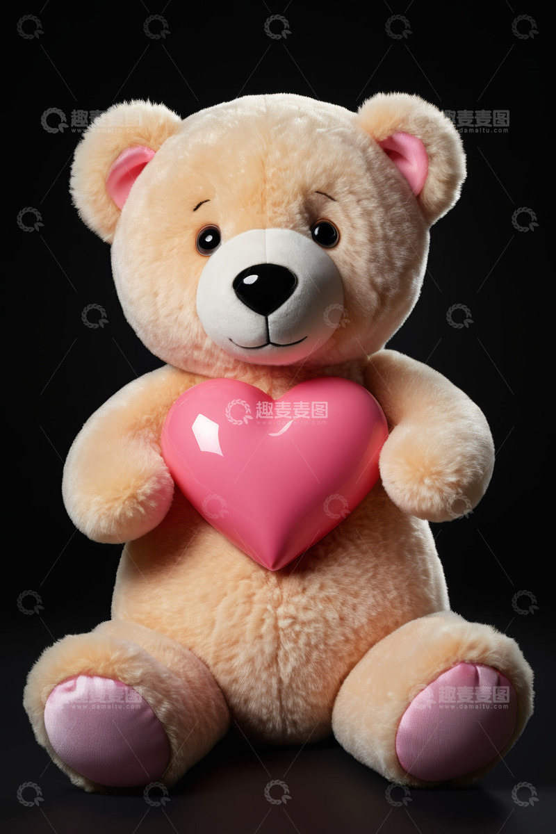 高清大图下载【趣麦麦图】抱爱心的毛绒泰迪熊玩具