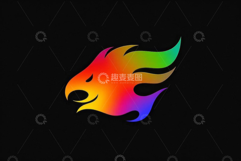 高清大图下载【趣麦麦图】彩色火焰风格鹰头logo设计
