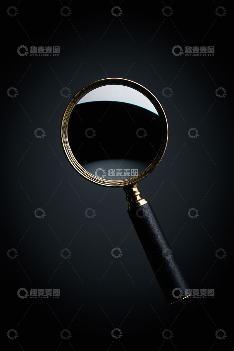 高清大图下载【趣麦麦图】黑色背景下的金属放大镜