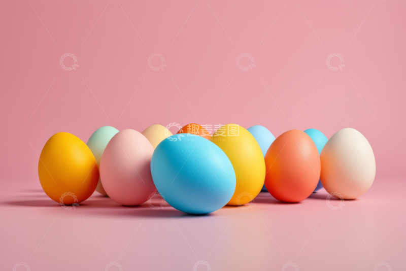 高清大图下载【趣麦麦图】粉色背景彩色鸡蛋静物图
