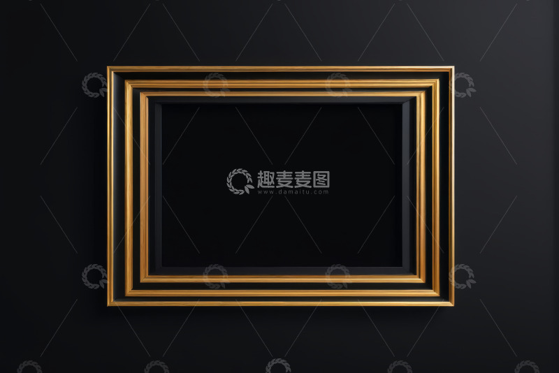高清大图下载【趣麦麦图】黑色背景上的金色装饰画框架