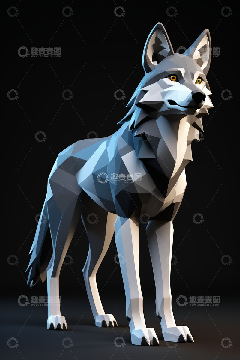 高清大图下载【趣麦麦图】低多边形风格狼3D模型