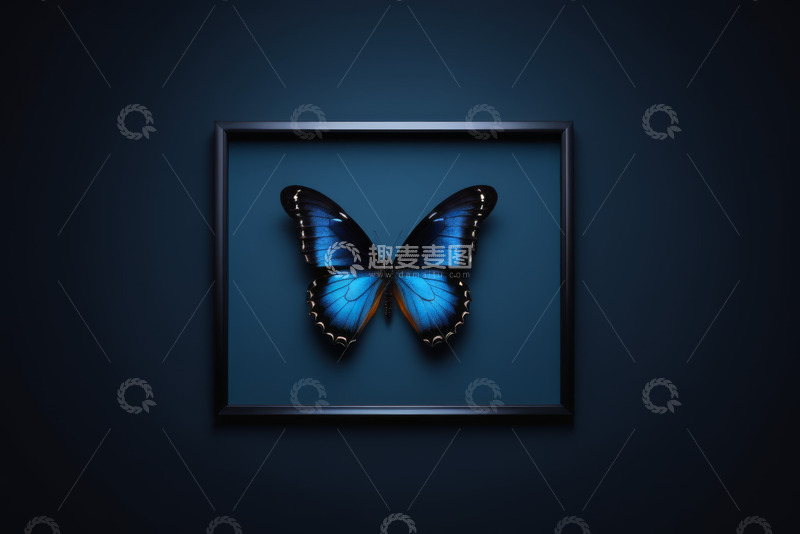 高清大图下载【趣麦麦图】框内蓝色蝴蝶特写