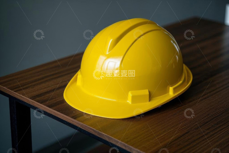 高清大图下载【趣麦麦图】桌上的黄色安全帽特写