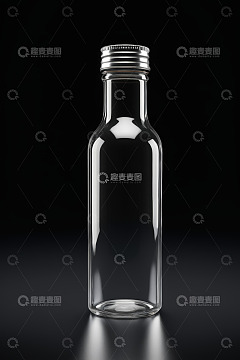 透明玻璃瓶带金属瓶盖特写