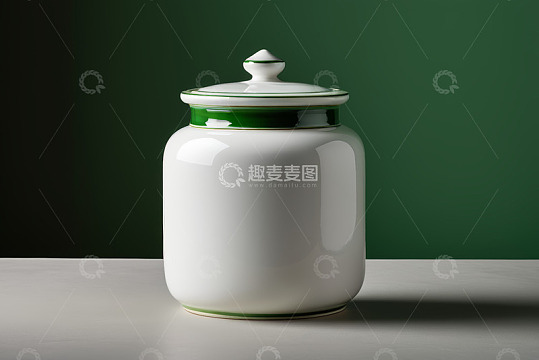 白色带盖陶瓷罐静物特写