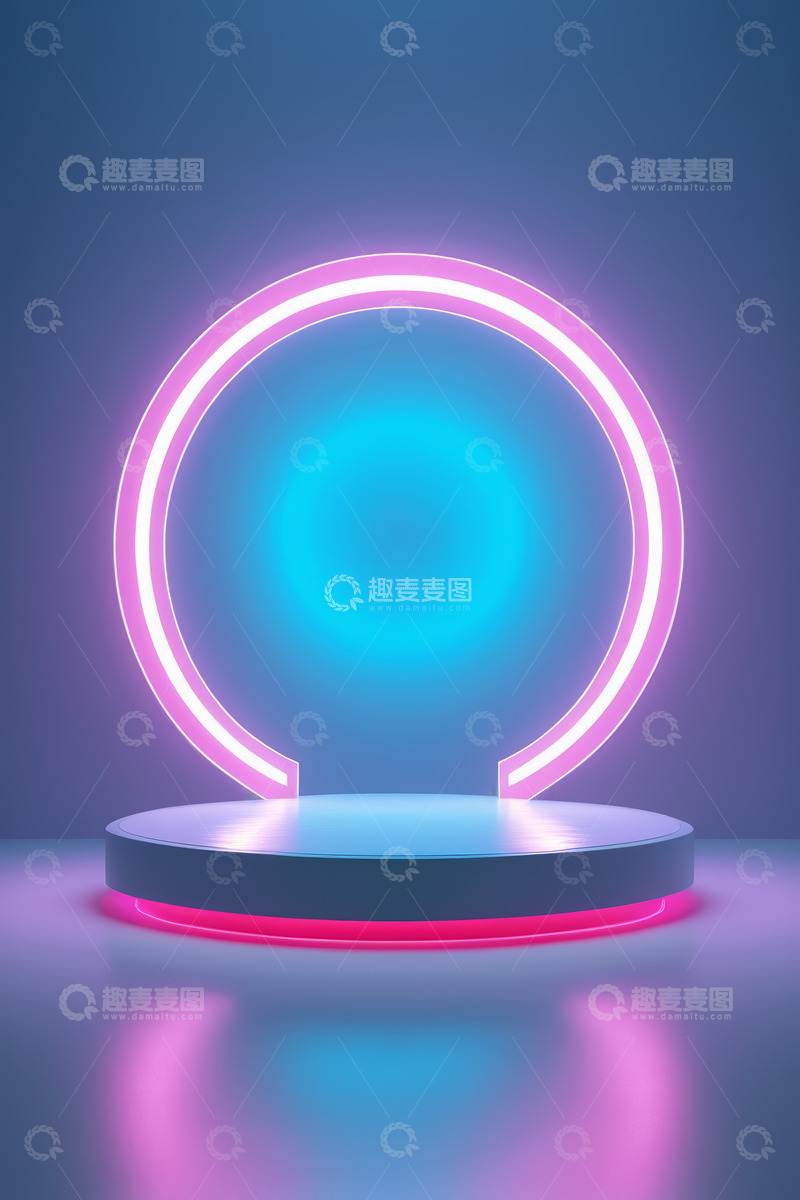 高清大图下载【趣麦麦图】霓虹环绕的圆形展示台