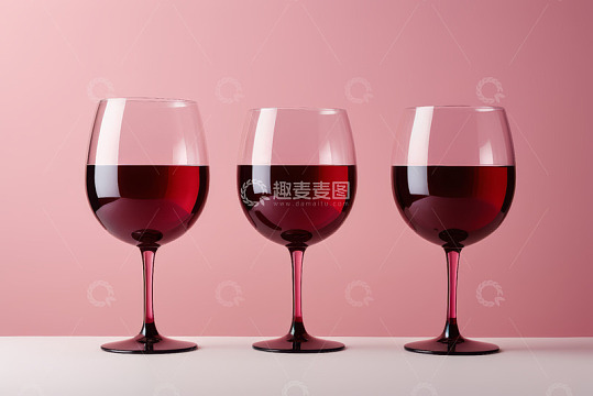 三只装红酒的高脚玻璃杯