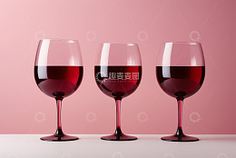 三只装红酒的高脚玻璃杯