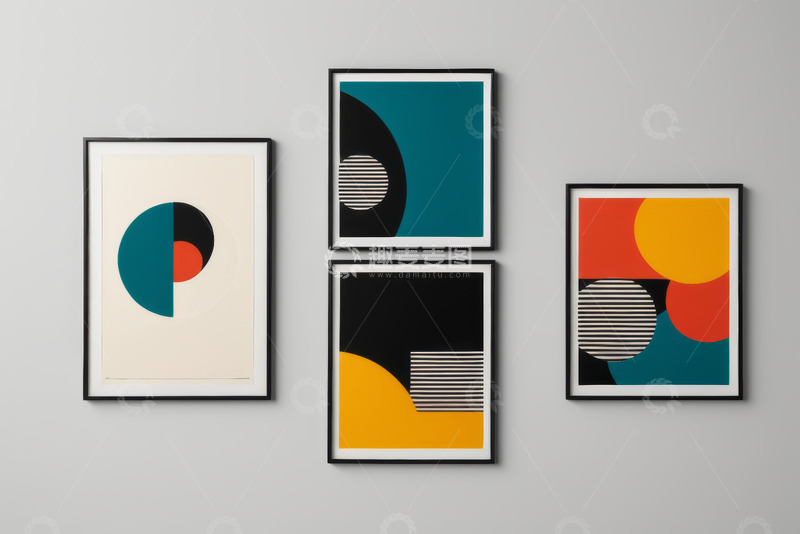 高清大图下载【趣麦麦图】墙上现代几何风格装饰画组合