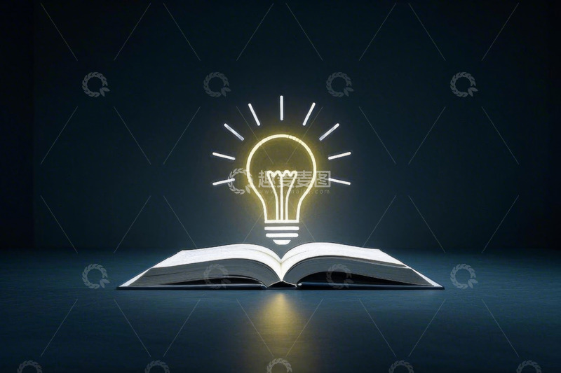 高清大图下载【趣麦麦图】翻开的书本上方发光灯泡素材