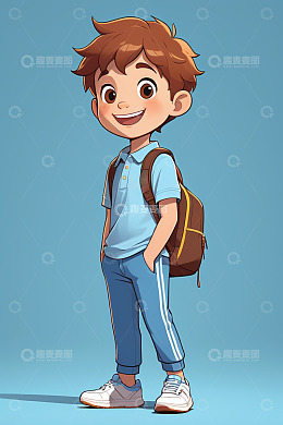 背着书包的卡通男孩形象