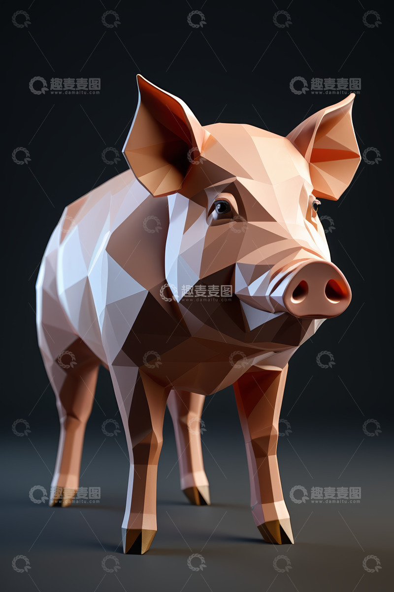高清大图下载【趣麦麦图】低多边形风格猪3D模型