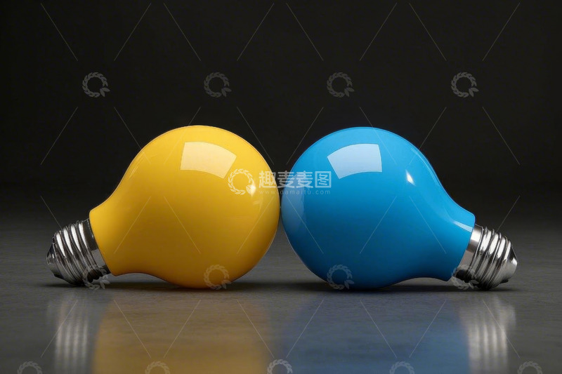 高清大图下载【趣麦麦图】黄色和蓝色灯泡静物特写