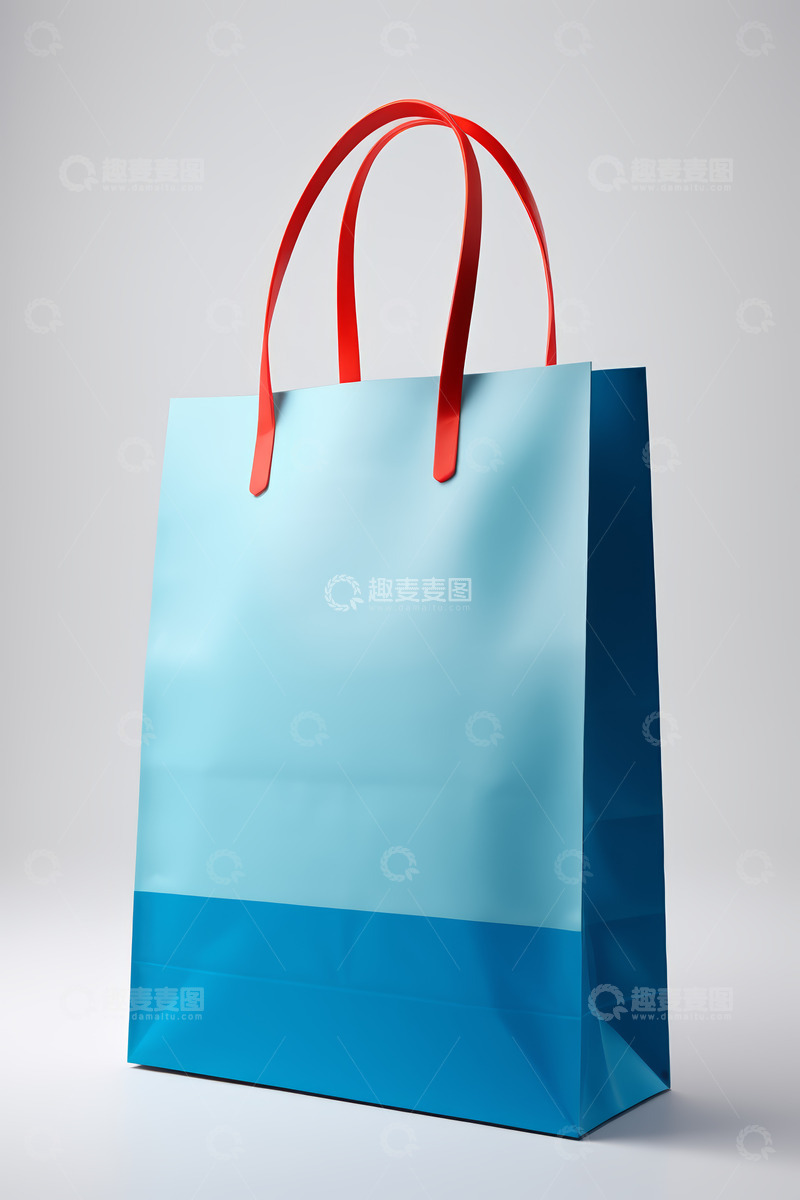高清大图下载【趣麦麦图】蓝底红提手购物袋