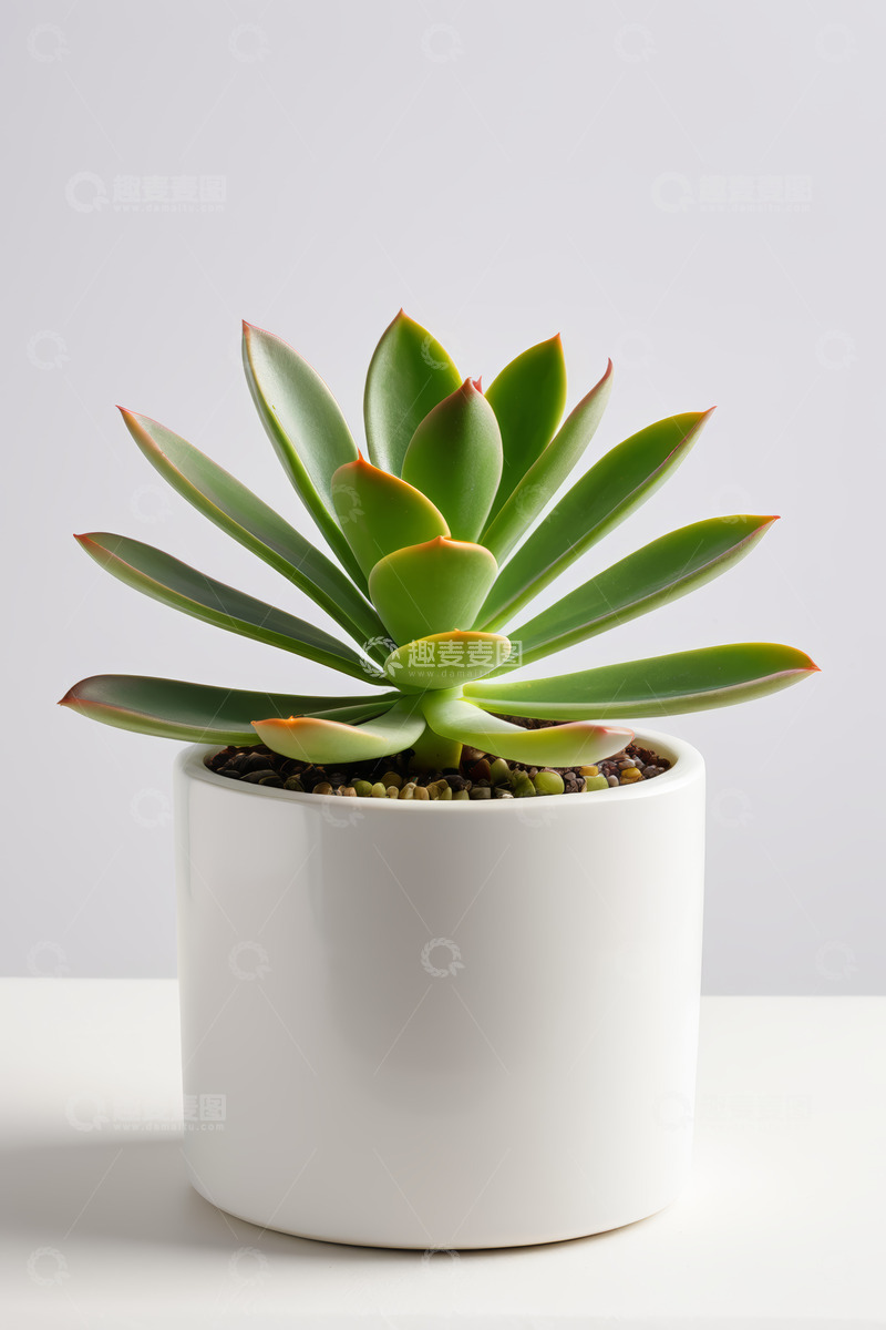 高清大图下载【趣麦麦图】白色花盆中的绿色多肉植物