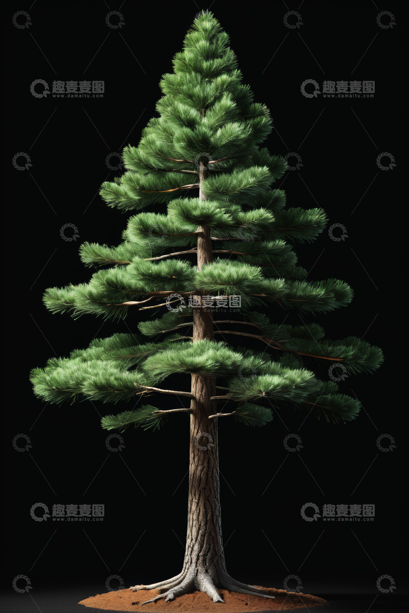 高清大图下载【趣麦麦图】黑色背景下的单棵松树