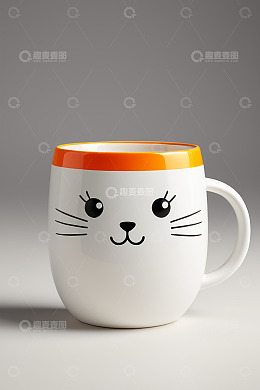 卡通猫脸图案白色马克杯