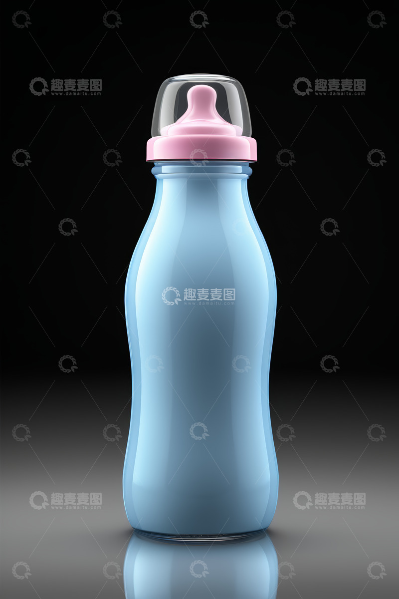 高清大图下载【趣麦麦图】蓝色奶瓶带粉色奶嘴特写