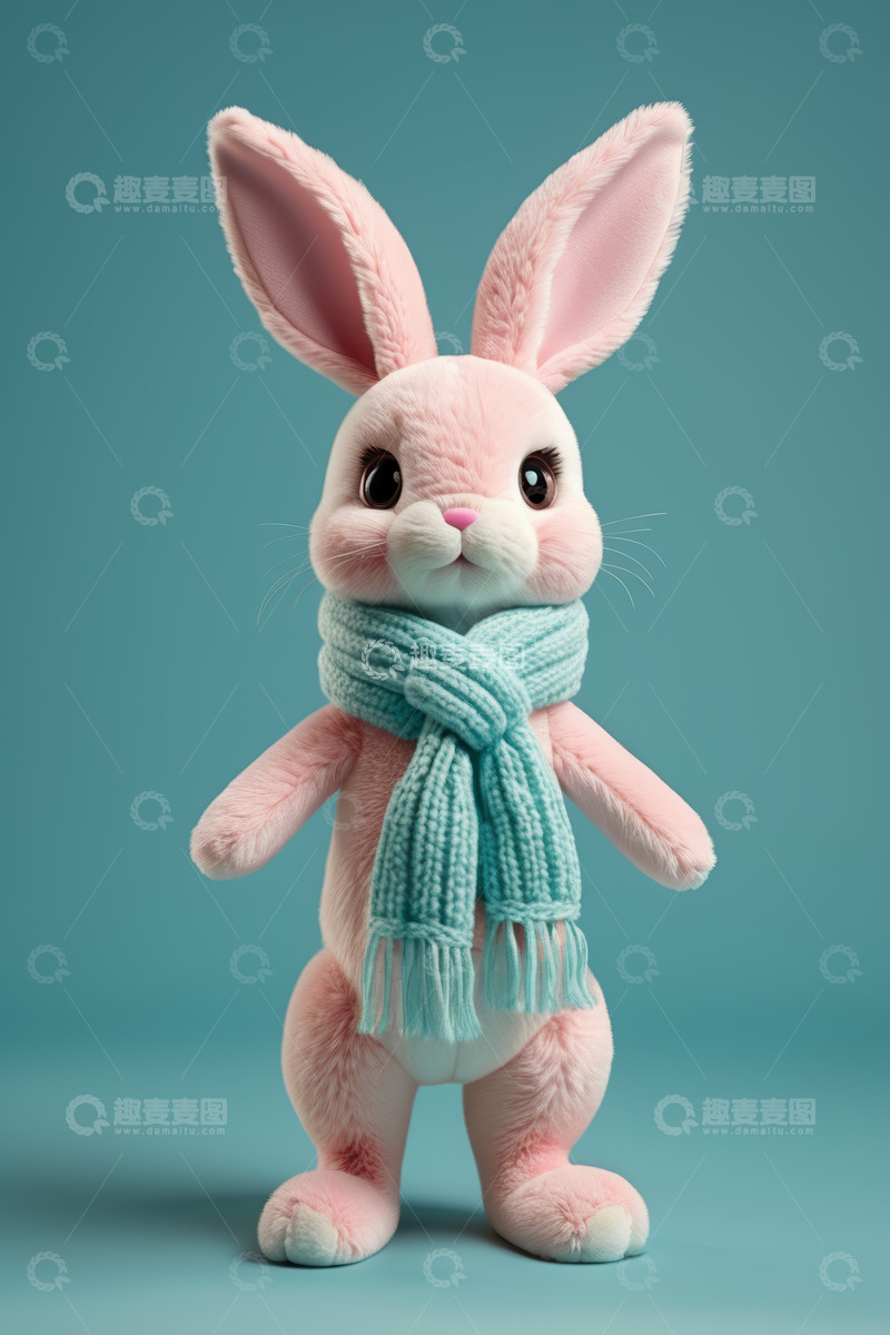 高清大图下载【趣麦麦图】戴围巾的粉色站立兔子素材