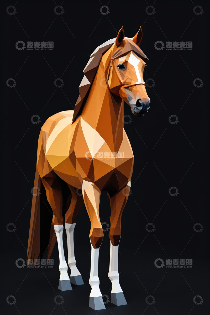 高清大图下载【趣麦麦图】低多边形风格站立的马