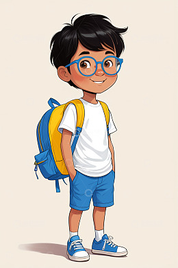 背书包戴眼镜的卡通男孩形象