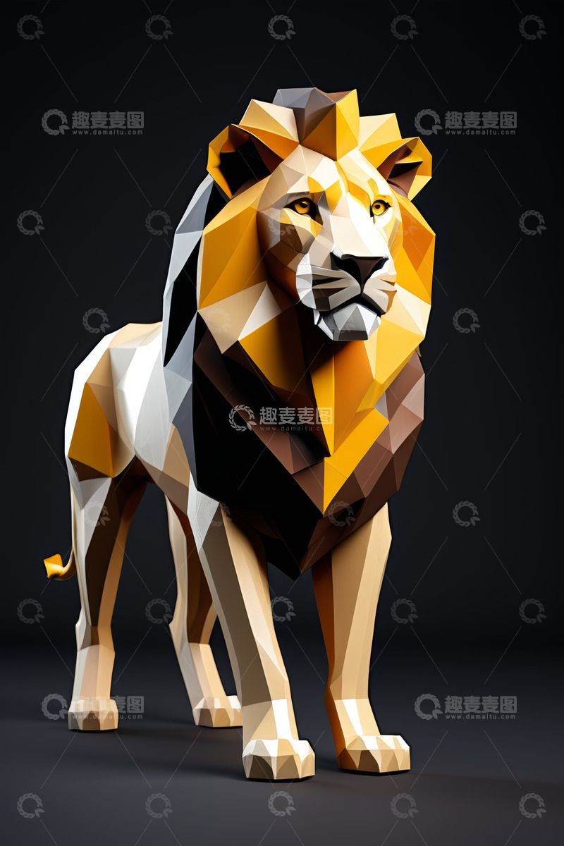 高清大图下载【趣麦麦图】低多边形风格狮子设计素材