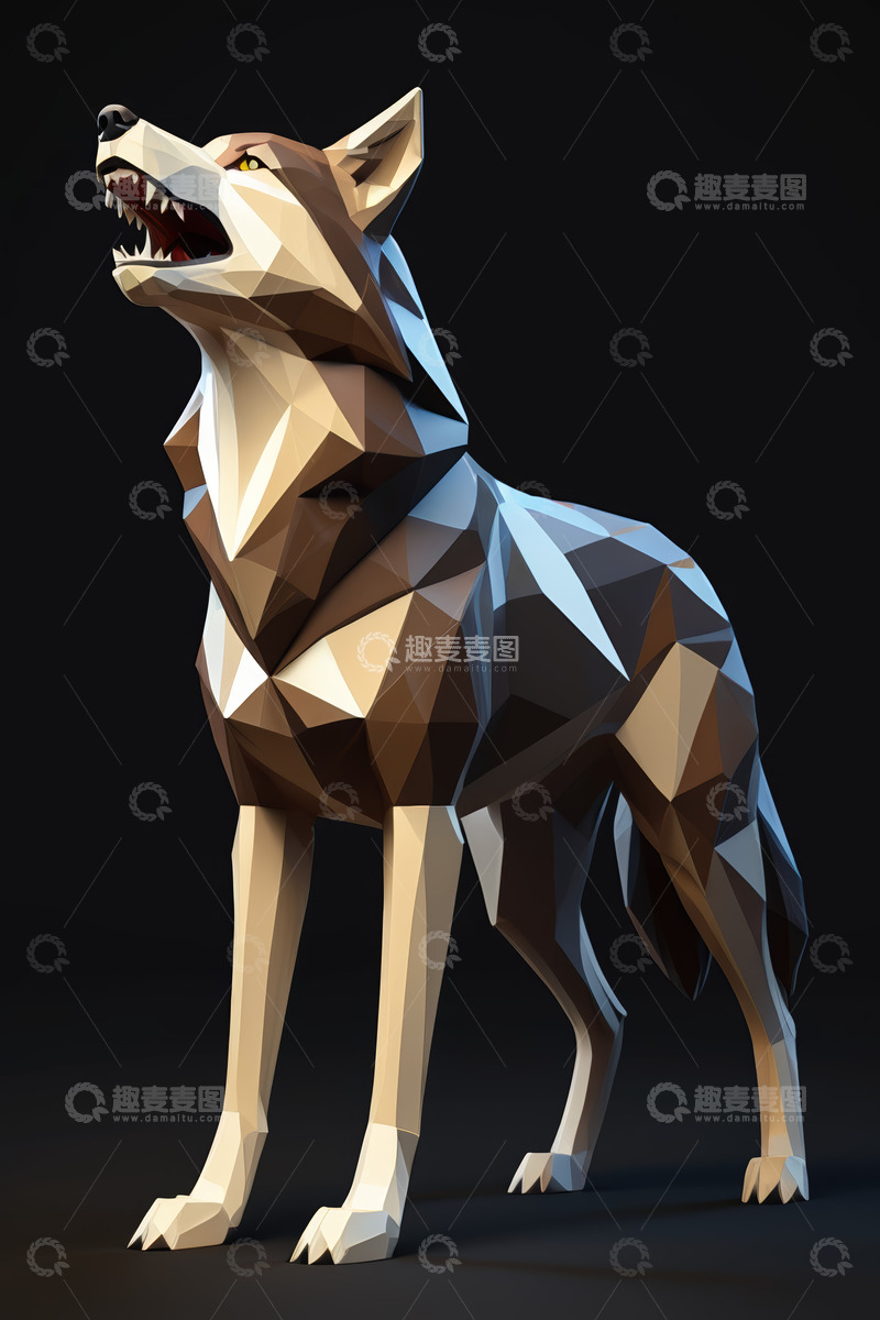 高清大图下载【趣麦麦图】多边形风格狼3D模型