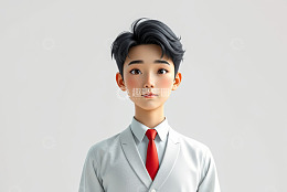 穿白西装系红领带的卡通男孩