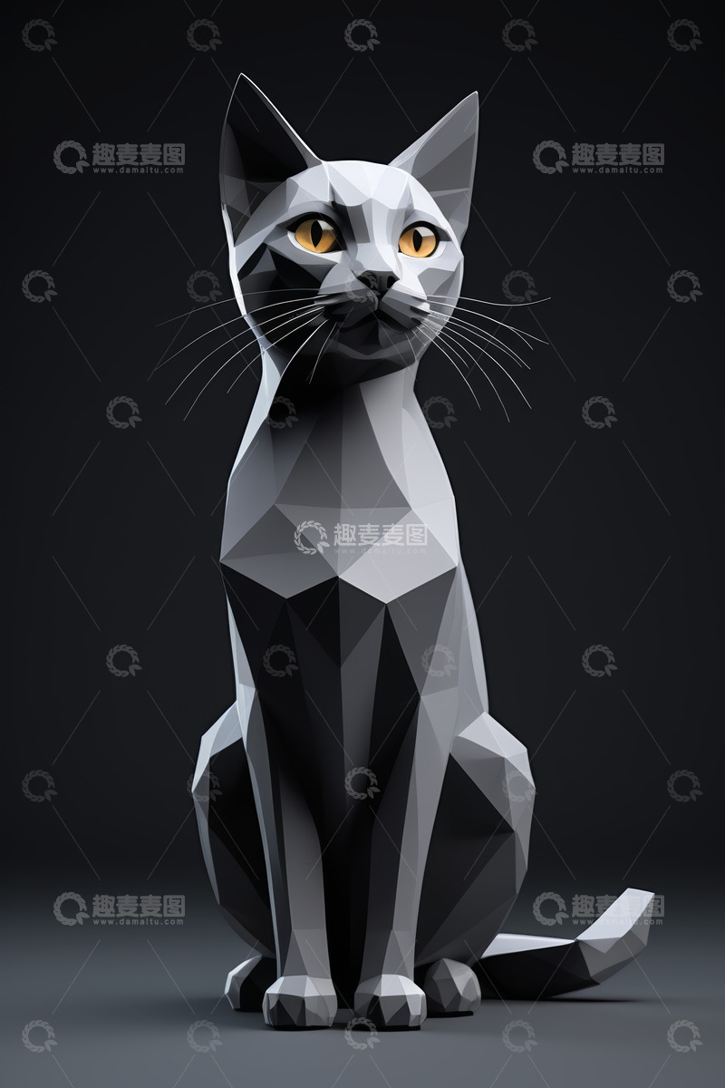 高清大图下载【趣麦麦图】-低多边形风格猫咪设计图