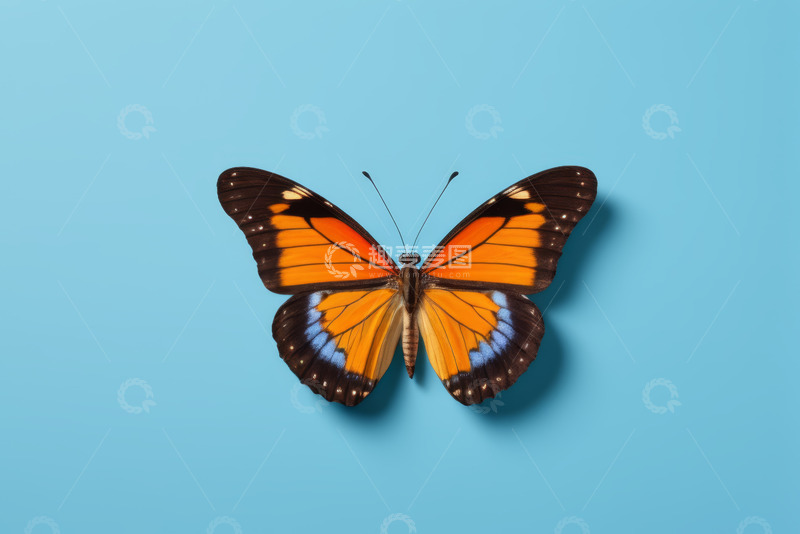 高清大图下载【趣麦麦图】蓝色背景上的蝴蝶特写