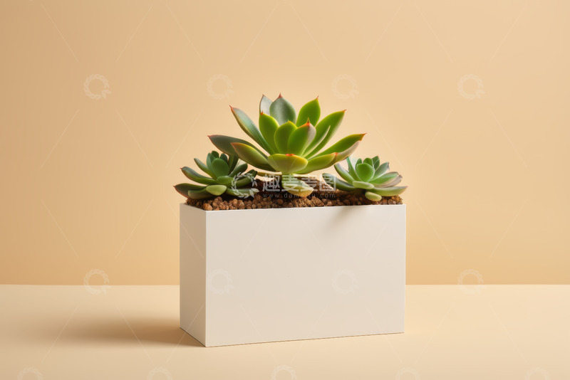 高清大图下载【趣麦麦图】白色花盆中的多肉植物