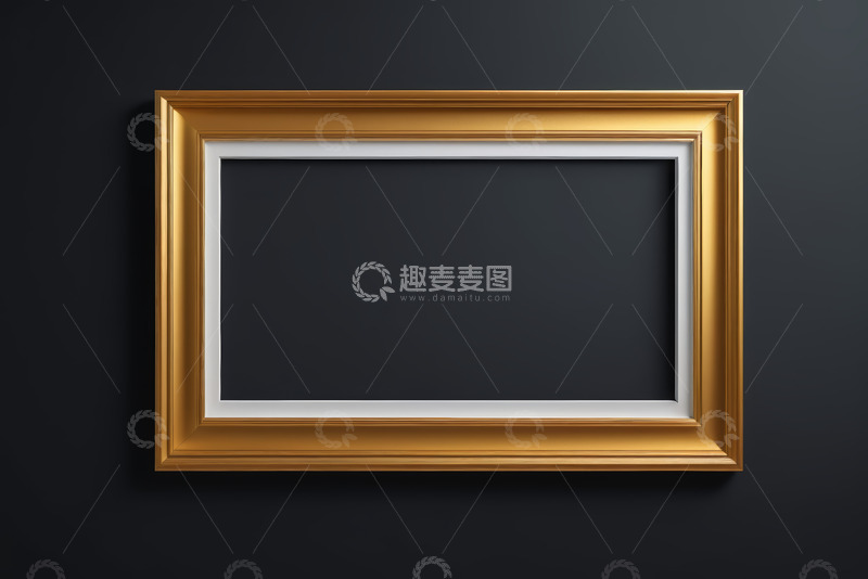 高清大图下载【趣麦麦图】黑色背景上的金色装饰画框架