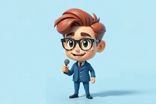 卡通西装男人手持麦克风形象