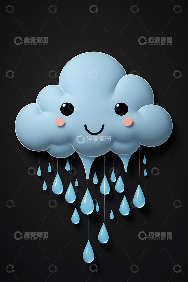 高清大图下载【趣麦麦图】卡通云朵下雨图案素材
