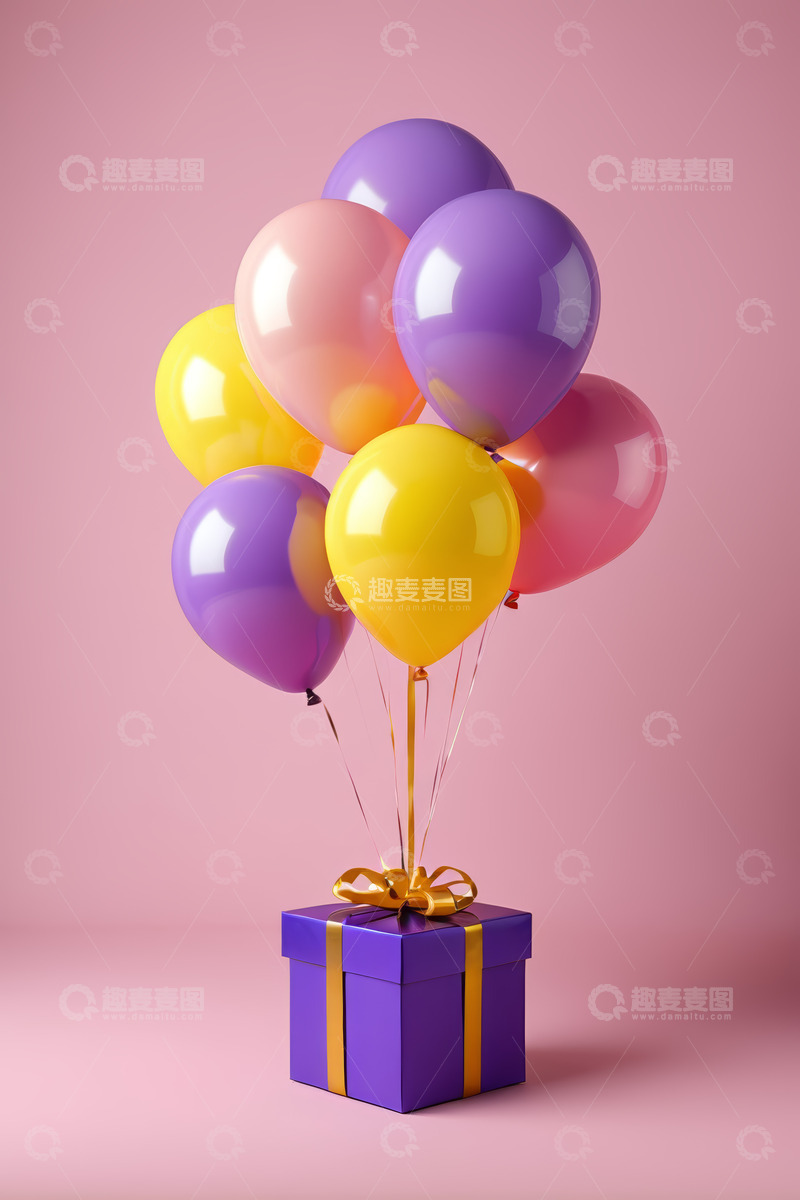 高清大图下载【趣麦麦图】紫色礼盒搭配彩色气球