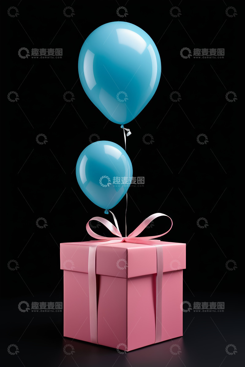 高清大图下载【趣麦麦图】粉色礼盒配蓝色气球素材