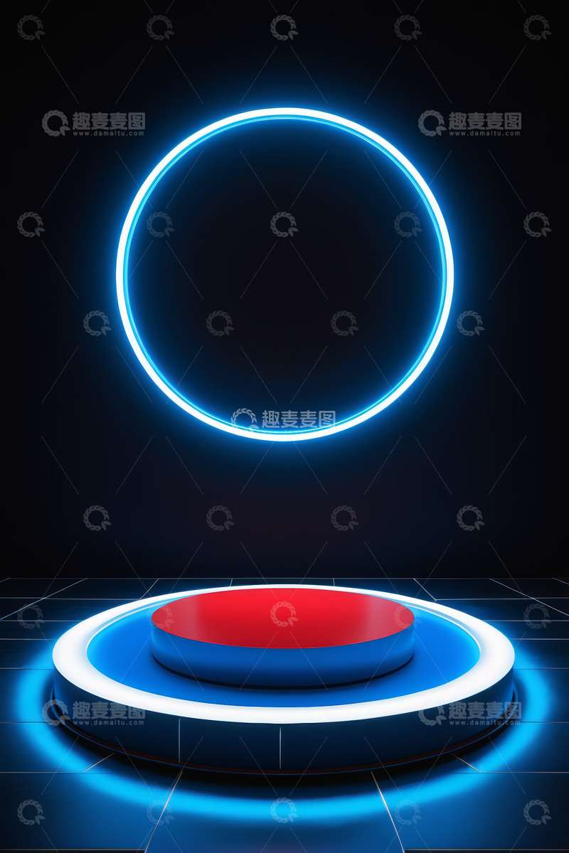 高清大图下载【趣麦麦图】蓝色发光环形展示台背景