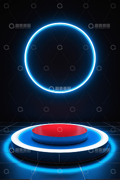 蓝色发光环形展示台背景