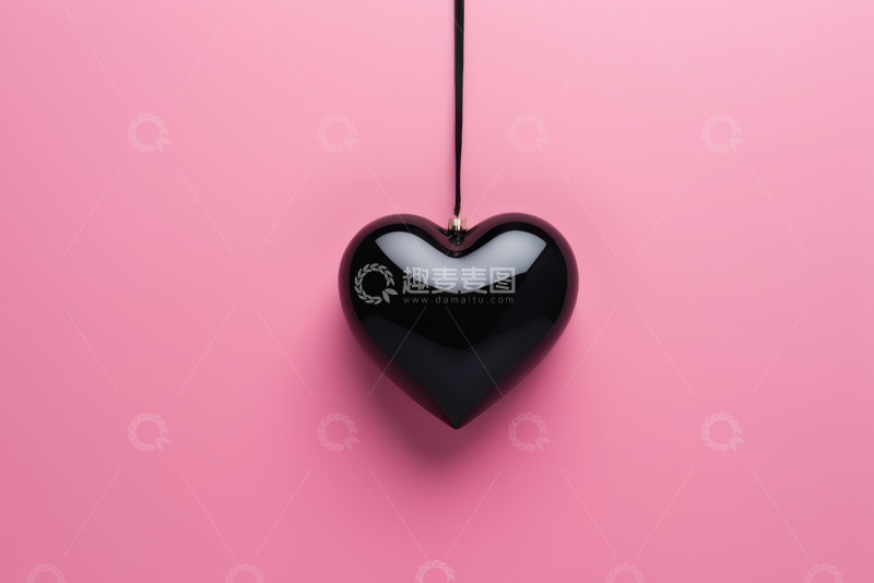 高清大图下载【趣麦麦图】粉色背景悬挂黑色心形装饰
