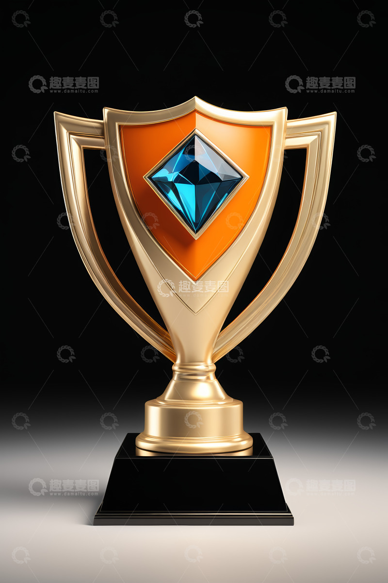 高清大图下载【趣麦麦图】金色奖杯带蓝色宝石装饰