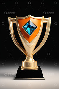 金色奖杯带蓝色宝石装饰