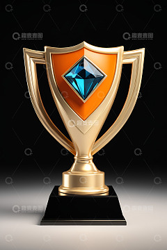 金色奖杯带蓝色宝石装饰
