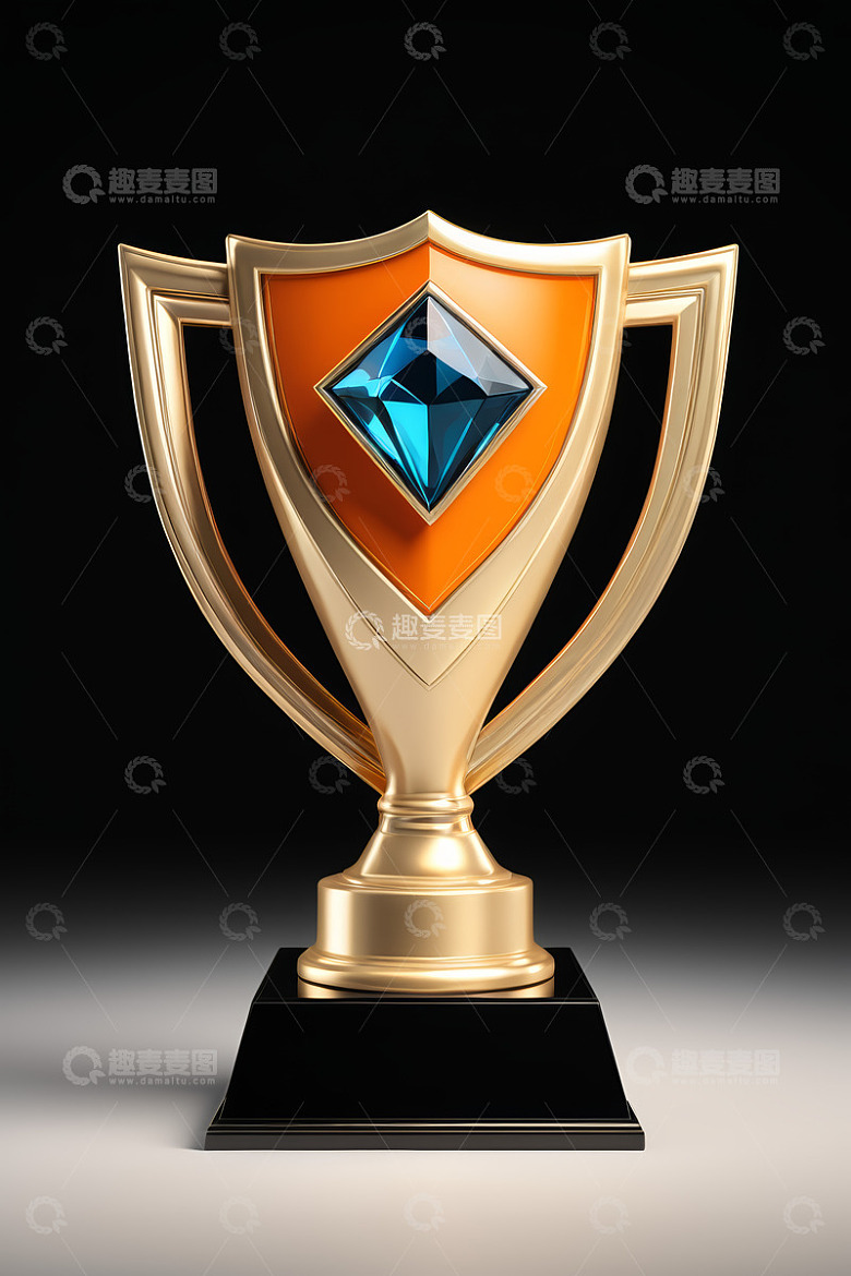 金色奖杯带蓝色宝石装饰